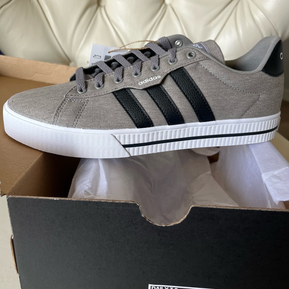 Adidas Men's Gray Canvas Sneakers with Black Stripes